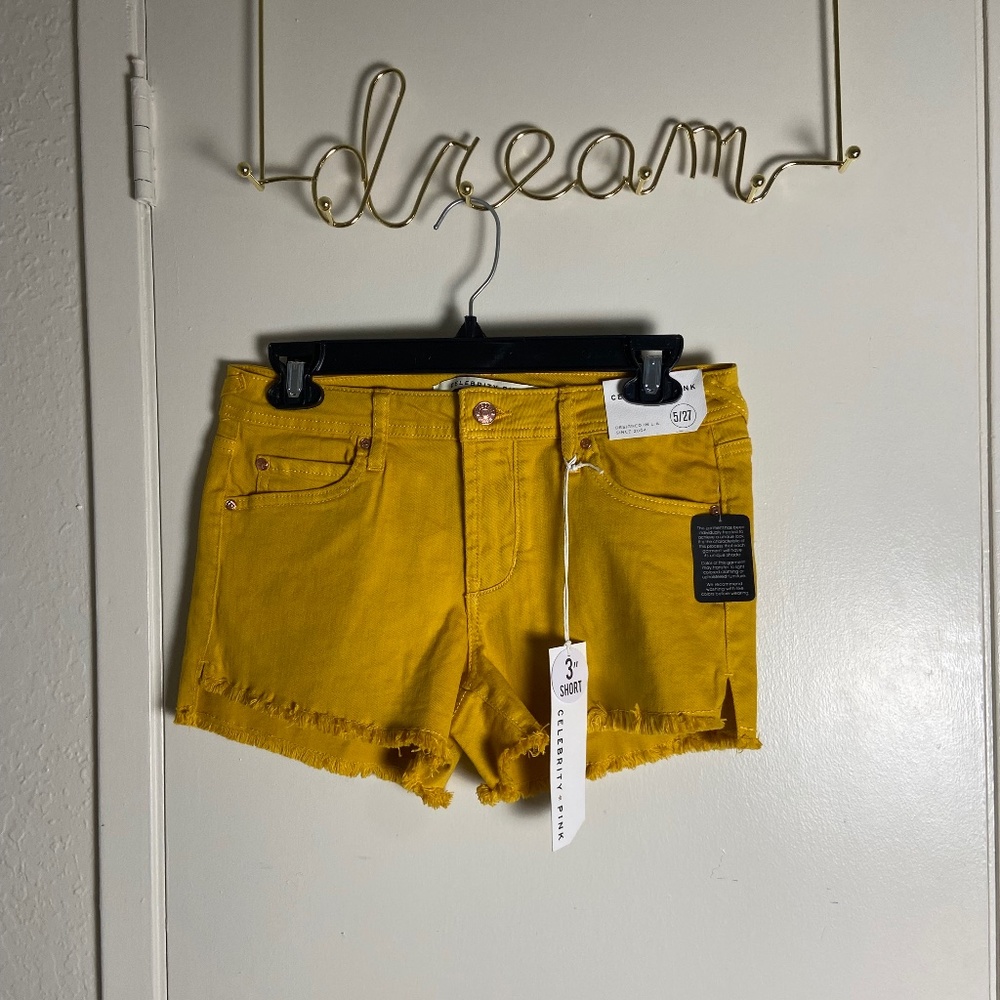 Denim Mid Rise Shorts (Mustard)